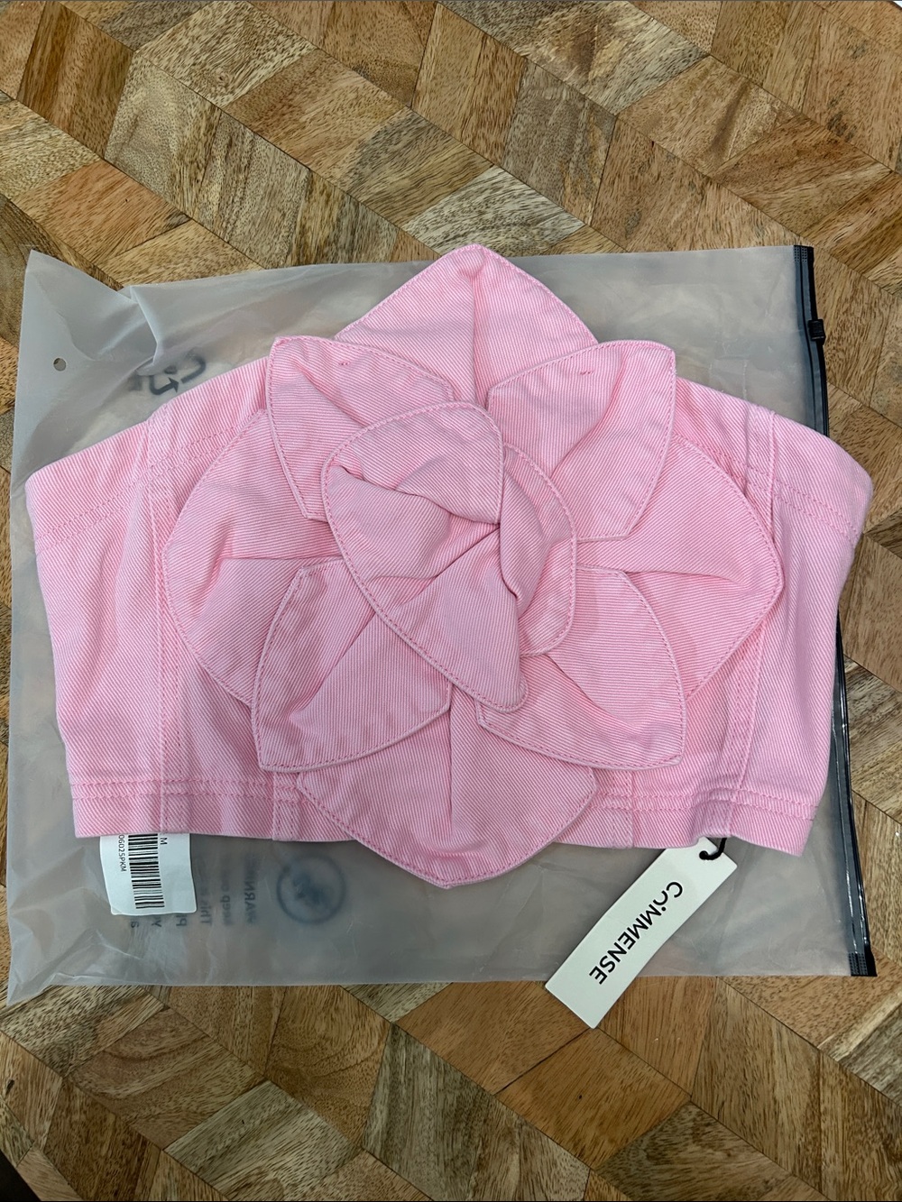 3D Rose Applique Denim Tube Top